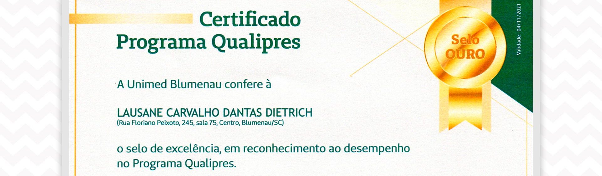 Certificado Programa Qualipres Unimed