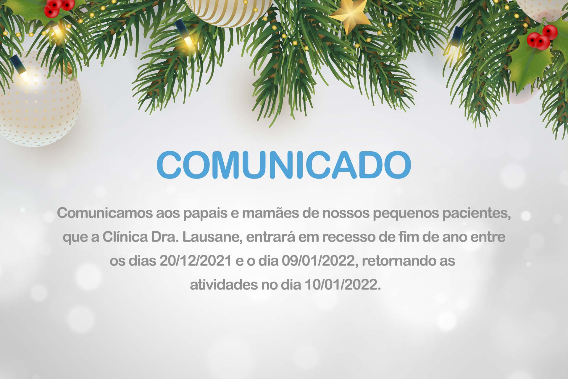 Comunicado Recesso de Fim de Ano - Clínica Dra. Lausane Dietrich de  Pediatria - Especialidade Pediatria e Puericultura – Blumenau / SC – Dra.  Lausane – CRM 13815